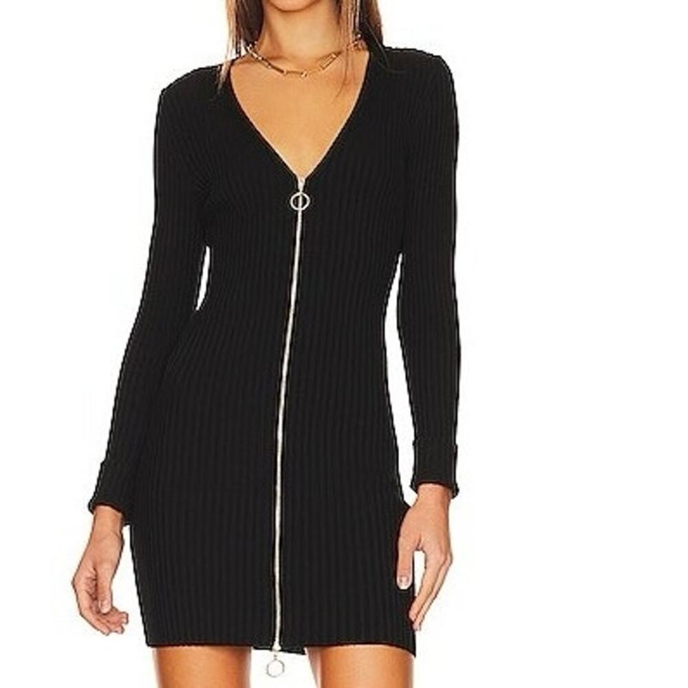 WOLFORD Revolve Mini Rib Knit Merino Wool Zipper Zip Dress Black - Sz Small